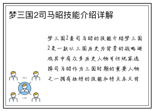 梦三国2司马昭技能介绍详解